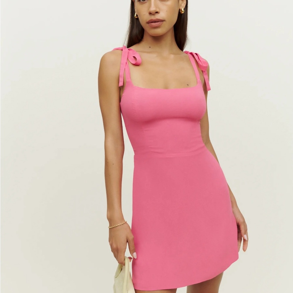 Reformation Pink Tie-Shoulder Mini Dress